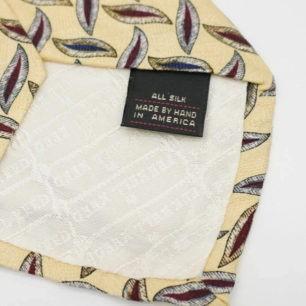 Ferrell Reed‎ Von Maur Yellow Jacquard Print Abstract Wide Silk Tie USA Made